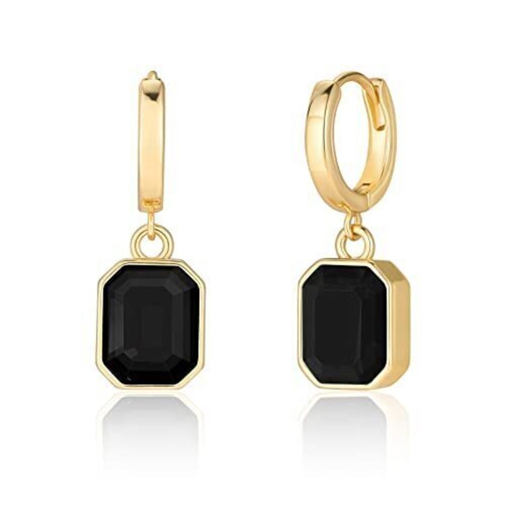 7518 Birthstone Crystal Dangle Drop Earrings, 18K Gold Plated Huggie Hoop
